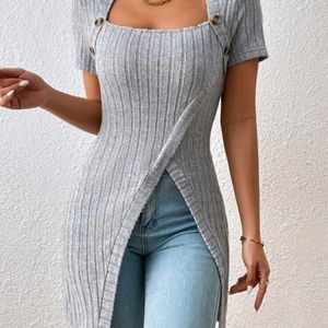 Square Neck Wrap Hem Tee